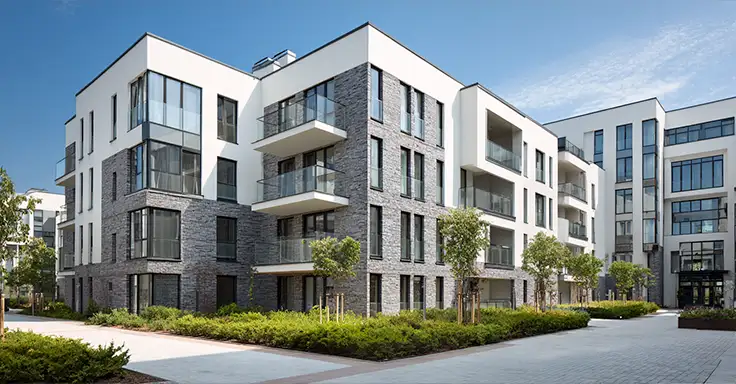 Modernes Mehrfamilienhaus mit Balkonen und Garten